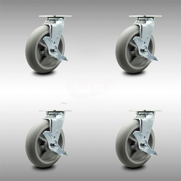 Service Caster 8 Inch SS Thermoplastic Caster Set with Ball Bearings 4 Brake 2 Swivel Lock SCC SCC-SS30S820-TPRBD-TLB-BSL-2-TLB-2 - main